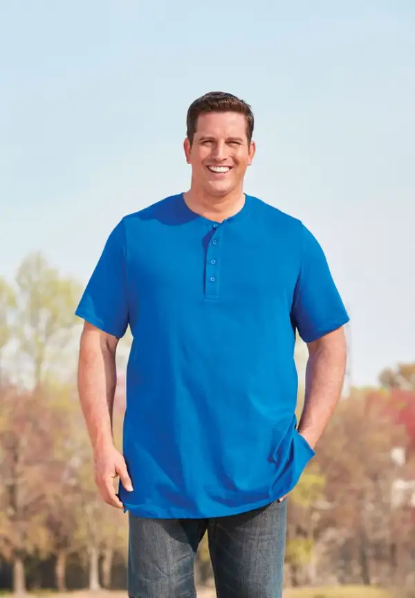 Shrink-Less Longer Length Lightweight Henley T-Shirt