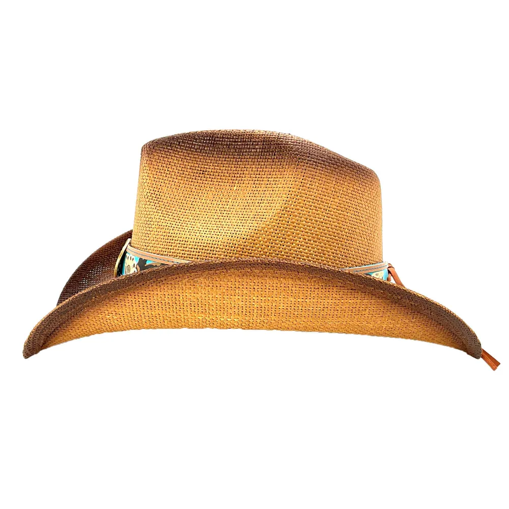 Straw Cowboy Hat with Turquoise Band and Concho