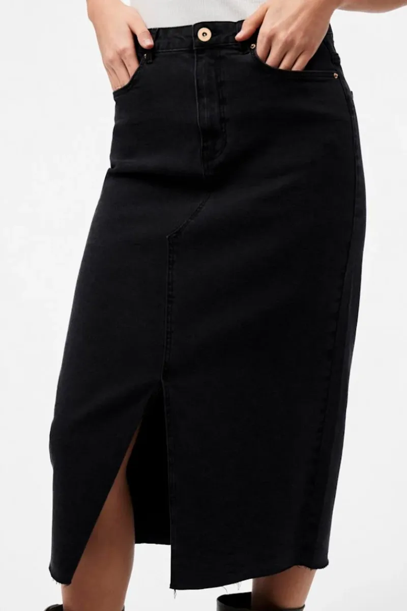 High Waisted Slit Hem Midi Skirts