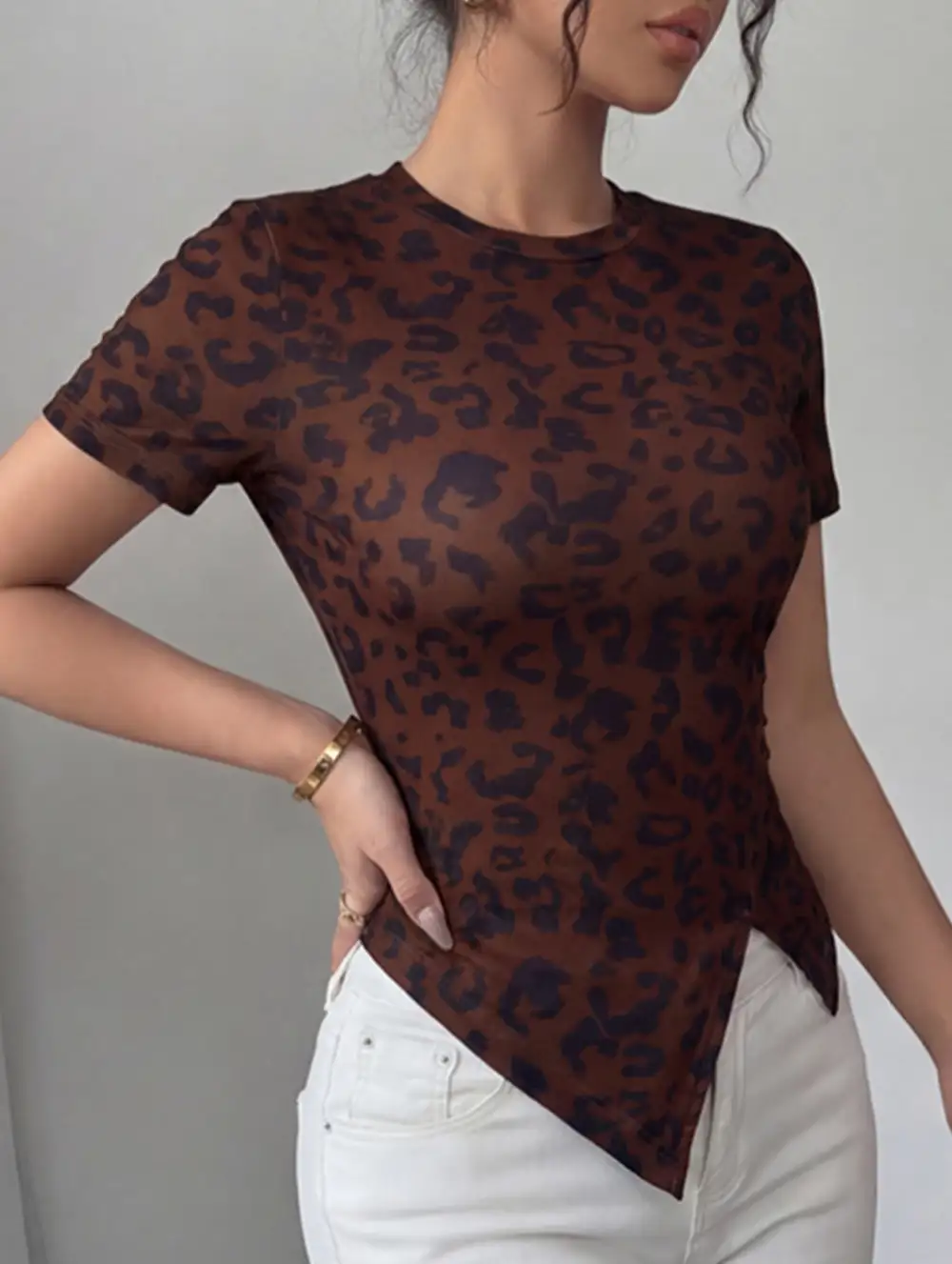 Floral Slit Slim-Fit T-Shirt