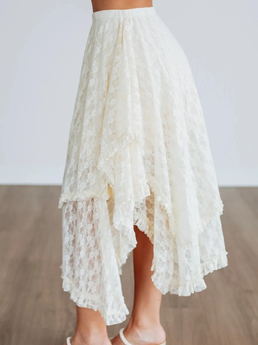Boho Ruffle Lace Midi Skirt
