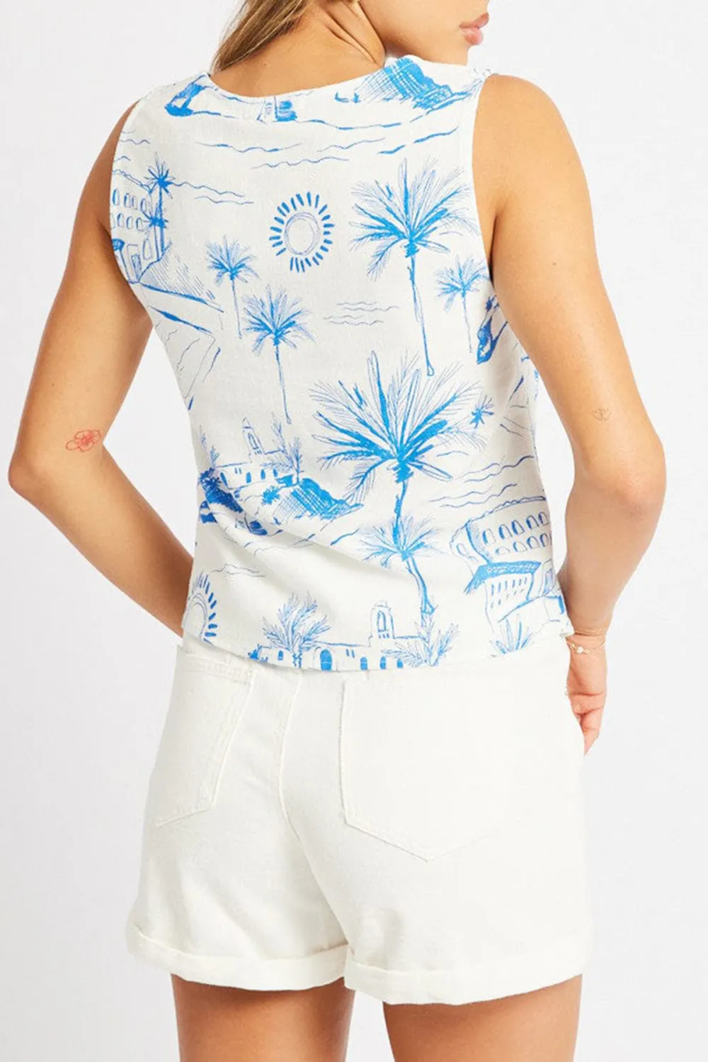 Blue Abstract Tie Up Top Linen