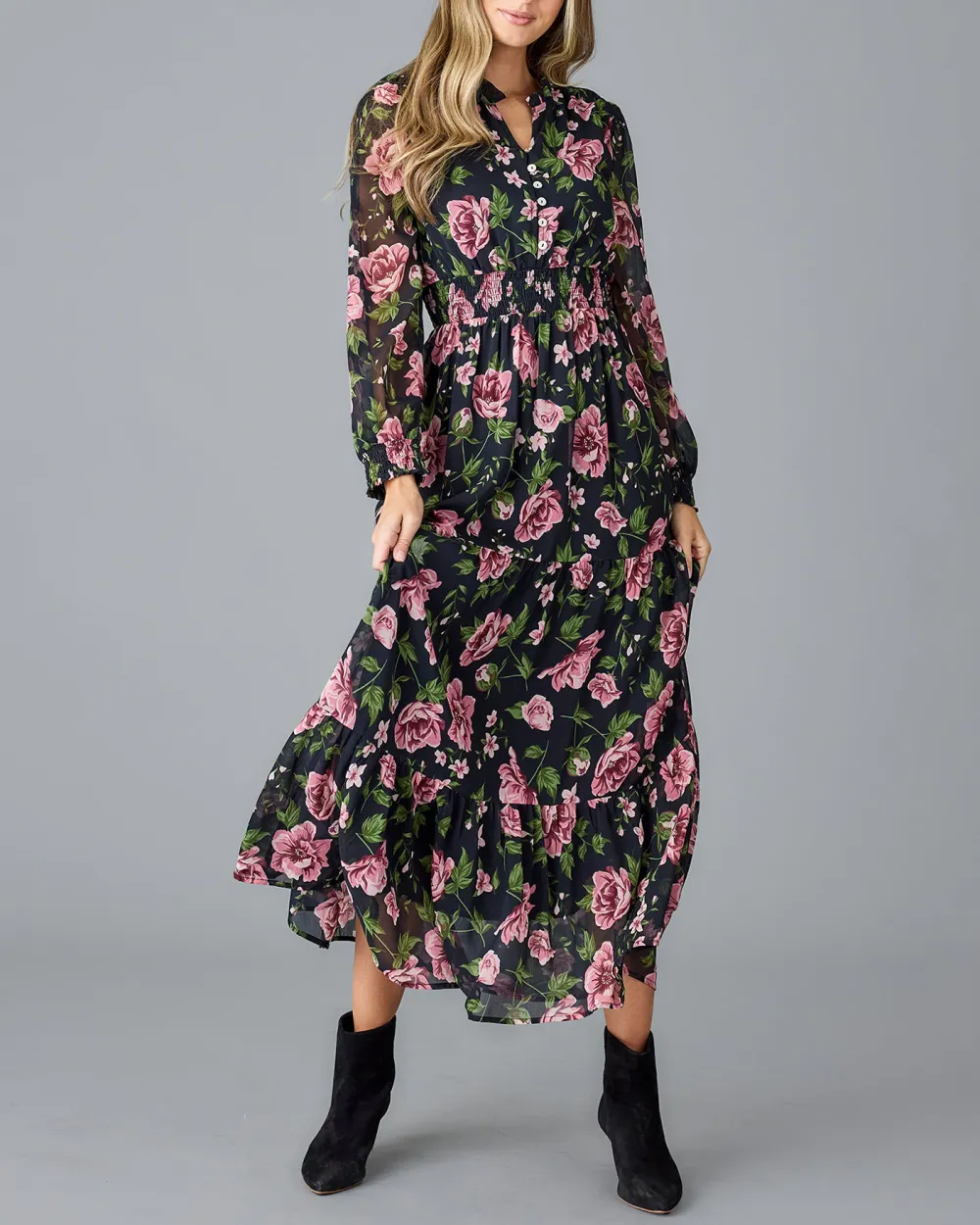 Floral Print Long Sleeved Maxi Dress