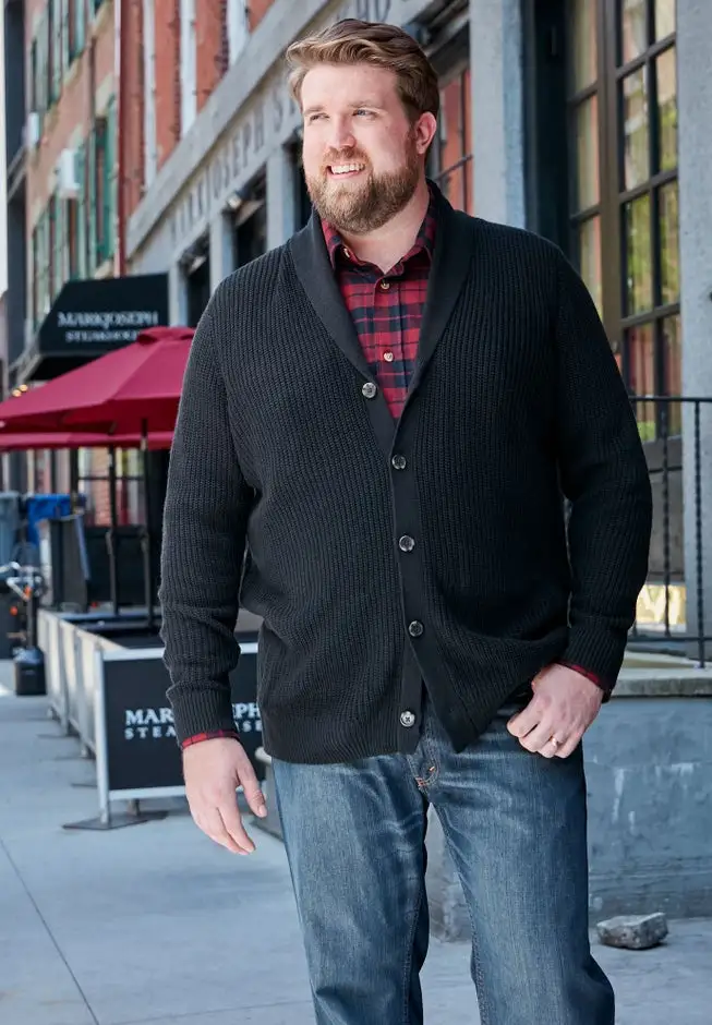 Shaker Knit Shawl-Collar Cardigan Sweater