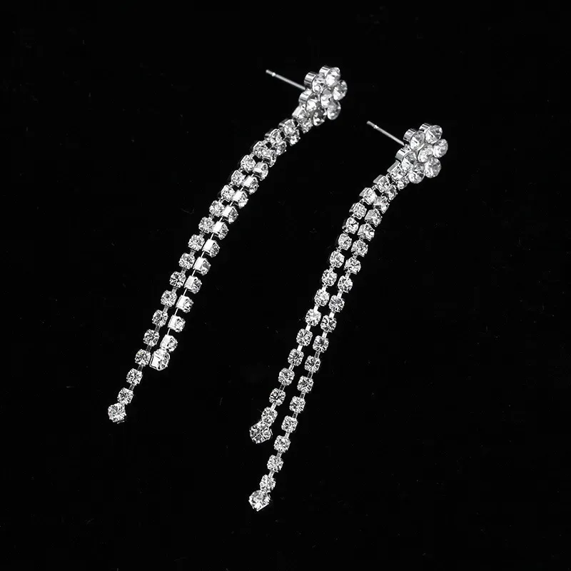 Rhinestone Tassel Drop Earrings Necklace Bracelet Set