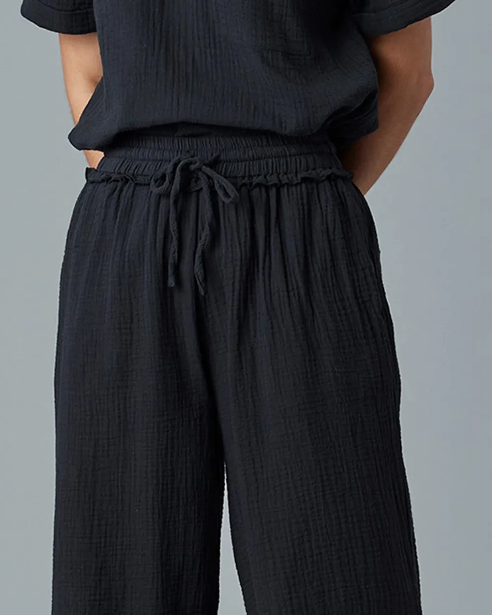 Black Drawstring Wide Leg Lounge Pant