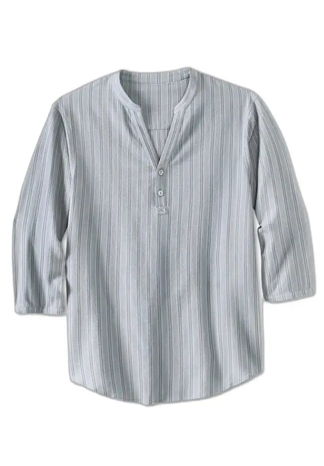 Gauze Mandarin Collar 3/4 Sleeve Shirt