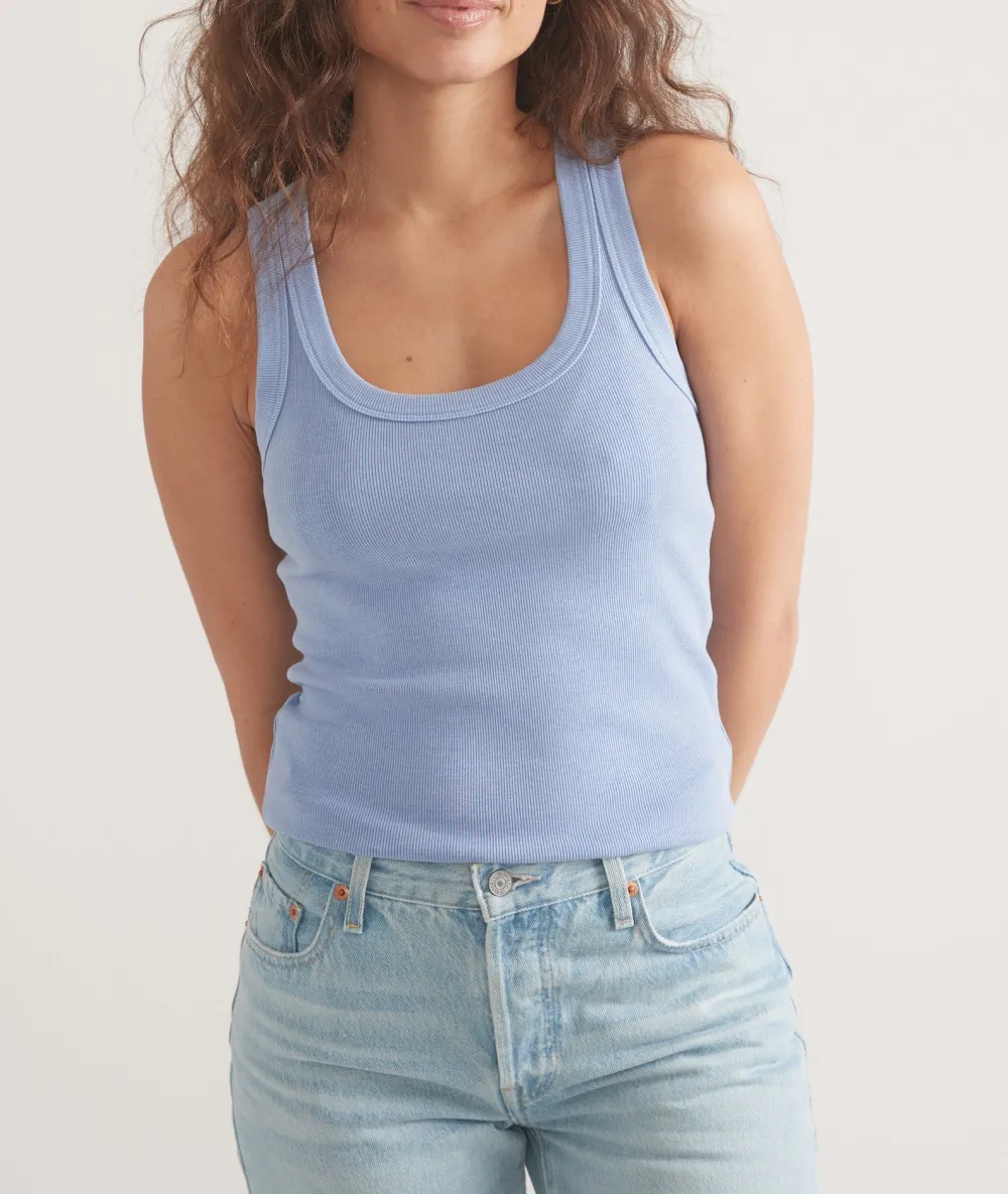 Light Blue Ribbed Knit Tank Top