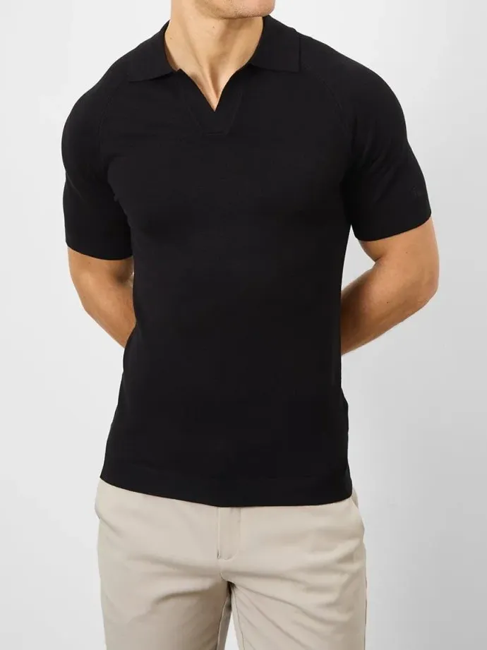 Black Soft Simple Open Polo Shirt