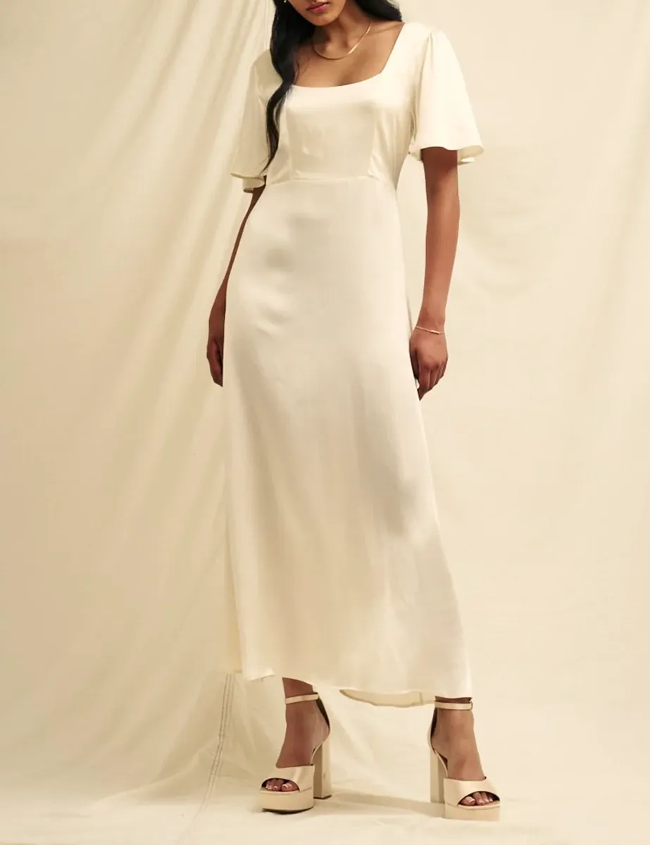 Ivory Satin Square Neck Maxi Dress