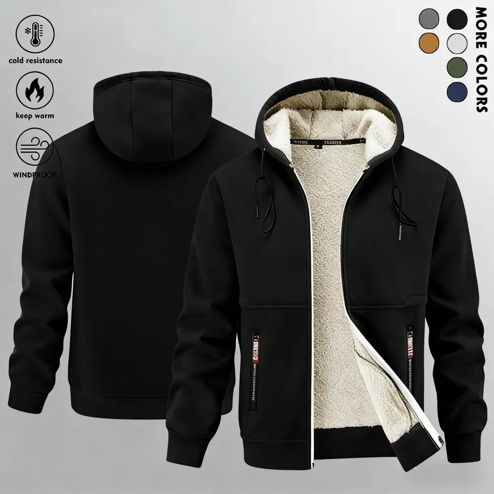 🔥Last Day Promotion🔥Men's Winter Sherpa Hooded Jacket, Thick Warm Zip-Up Hoodie