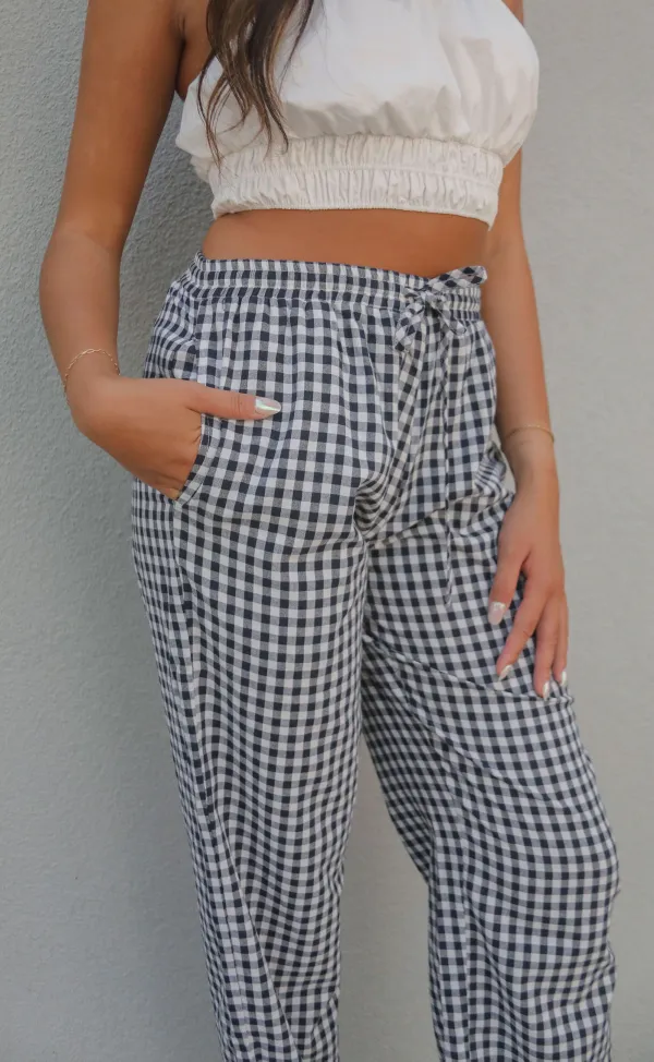 Black and White Gingham Wide Leg Pants