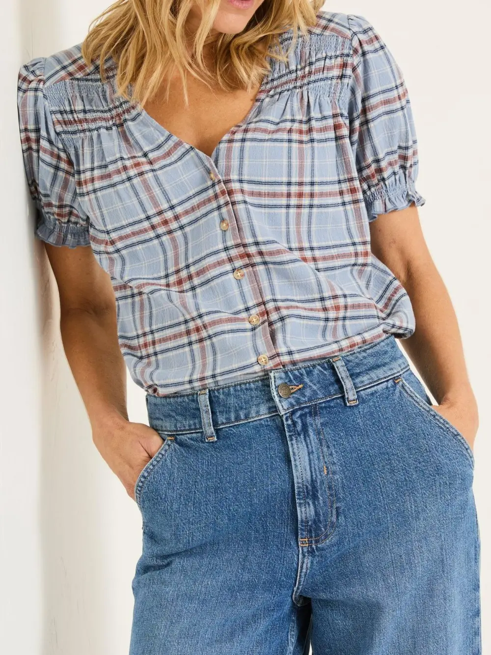 Plaid Cotton Blend Blouse
