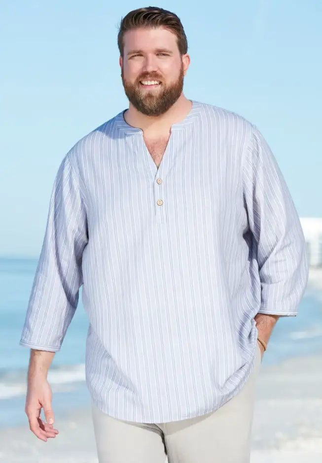 Gauze Mandarin Collar 3/4 Sleeve Shirt