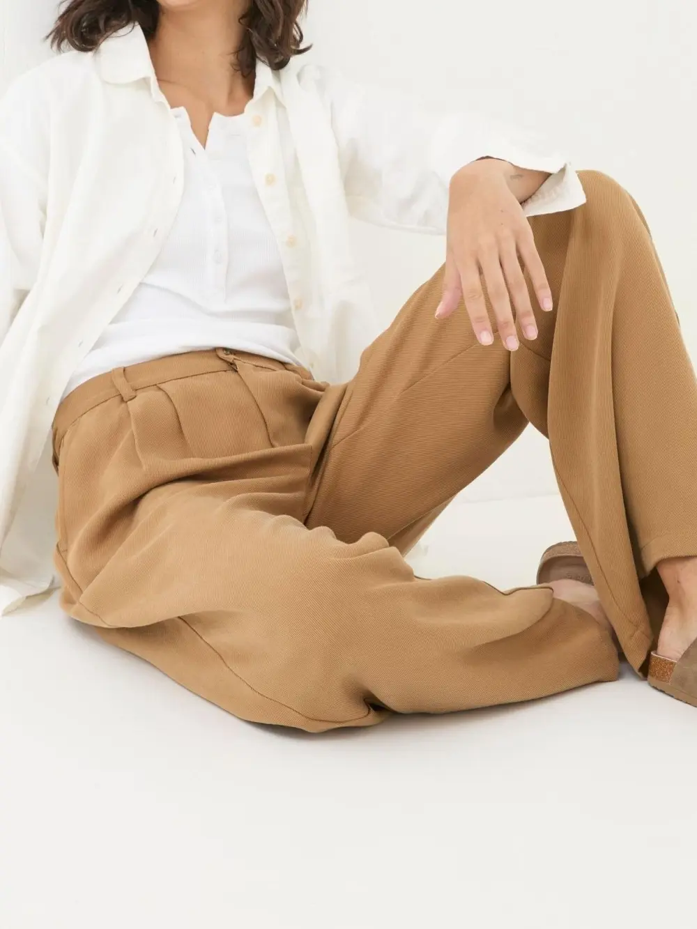 Dark Natural Wide Leg Drape Trousers