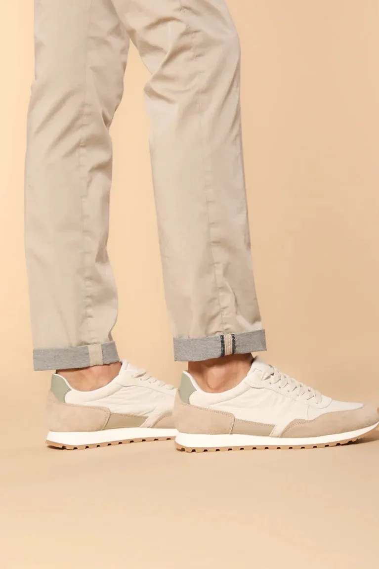 Men's Light Beige Cotton Casual Twill Slim Fit Trousers