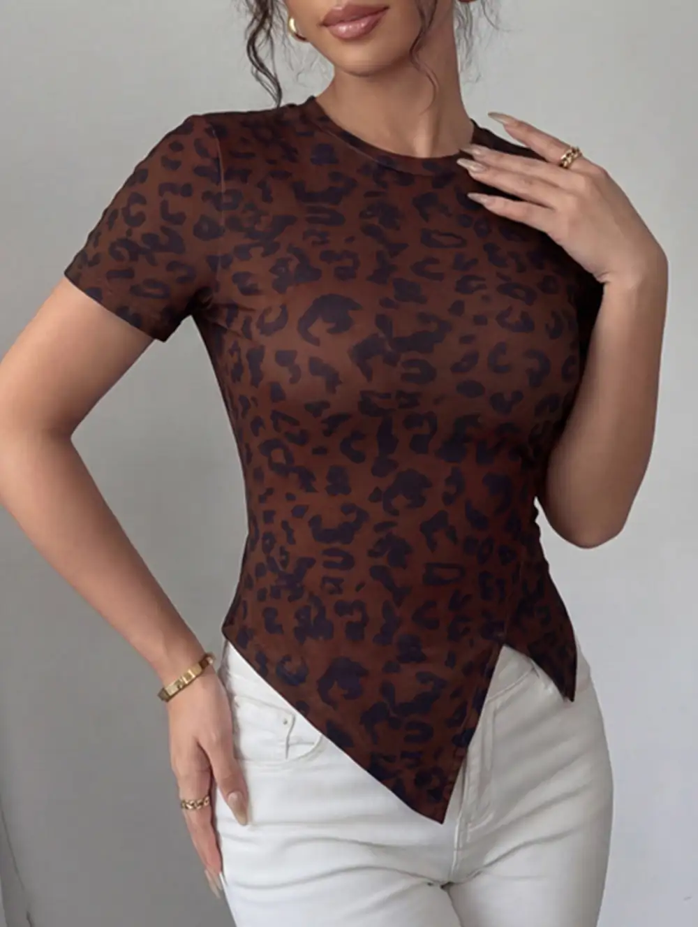 Floral Slit Slim-Fit T-Shirt