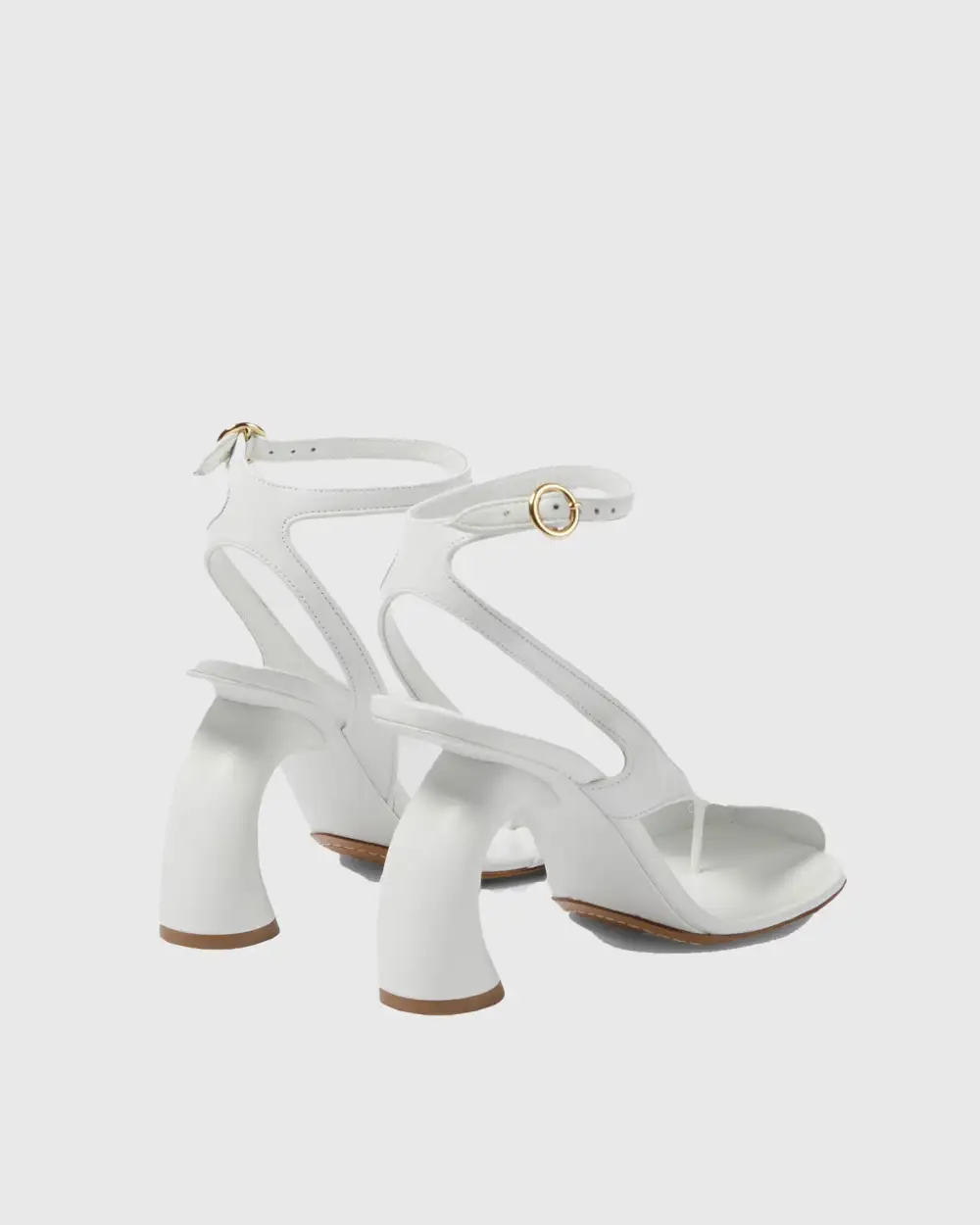 Split Toe Flared Heel Sandals in White