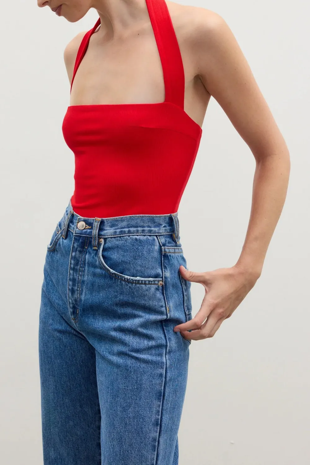 Red Simple Collarbone Comfortable Breathable Bodysuit