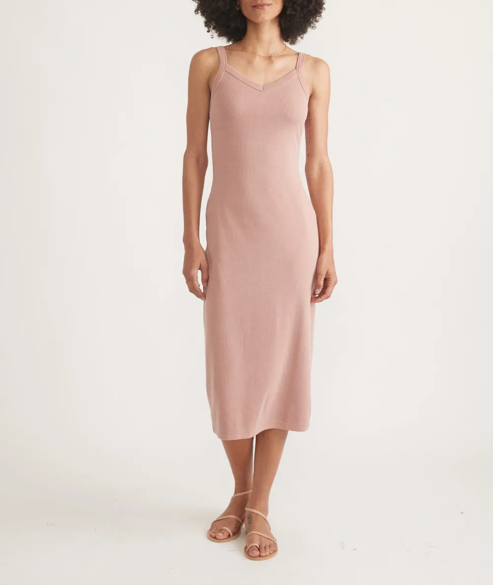 Blush Ribbed Spaghetti Strap Midi Dress