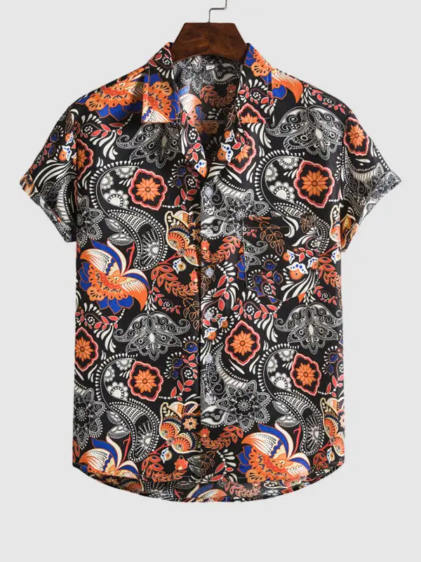 Men'S Paisley Print Short Sleeve Shirt Shorts Set