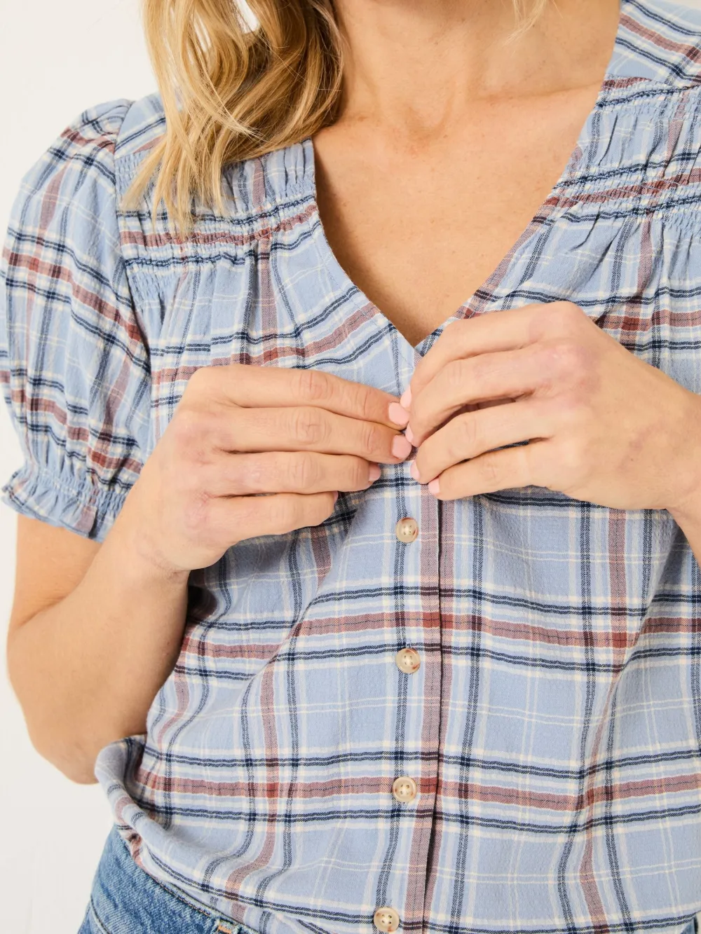 Plaid Cotton Blend Blouse