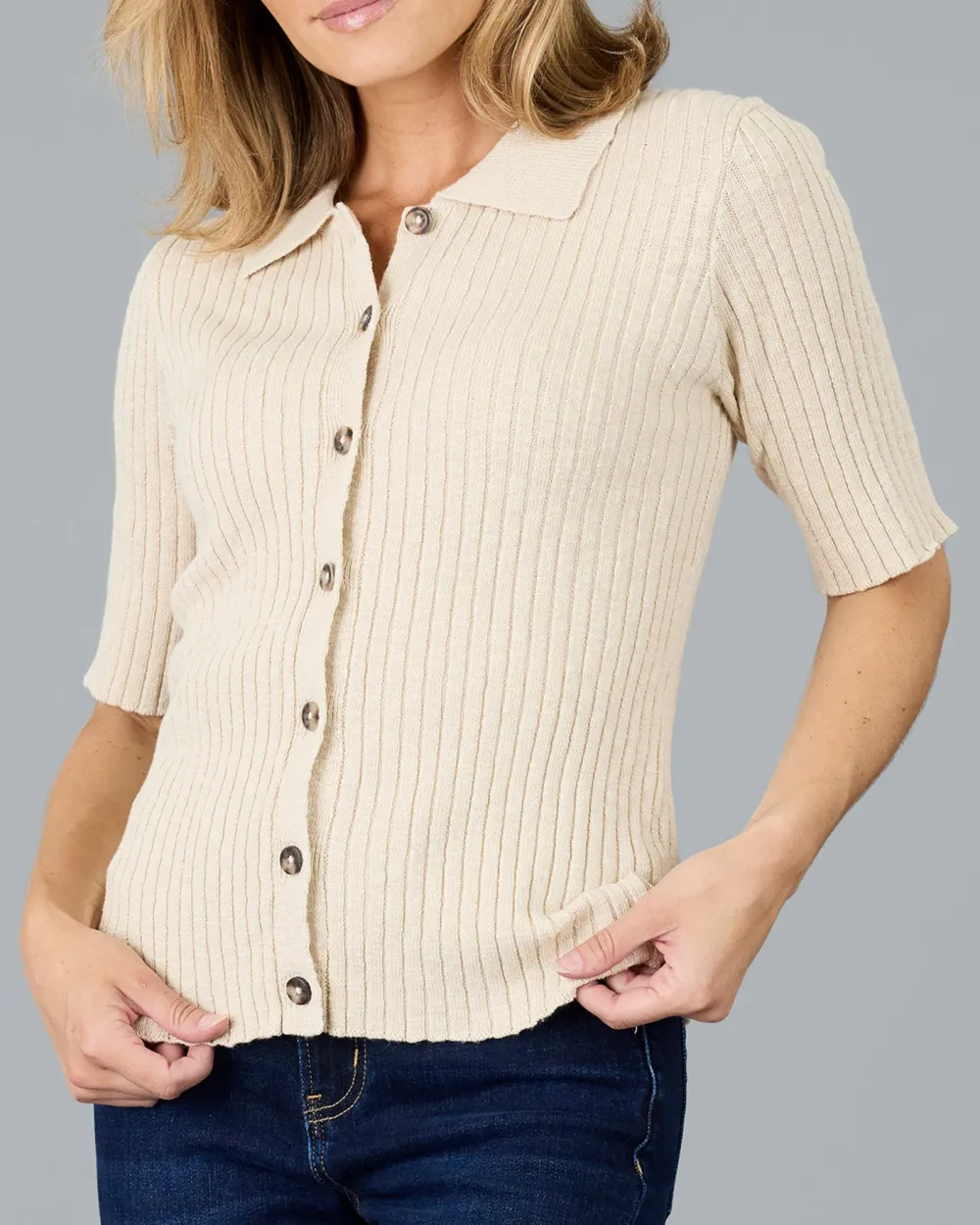 Cream Colored Button Up Knit Top