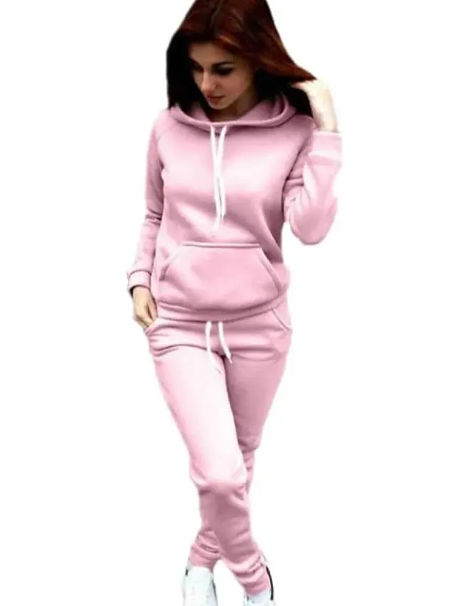 Women's Hoodie Tracksuit Pants Sets Sweatpants Joggers Active Streetwear Black Pink Sport Fitness Solid Color Drawstring Hooded S M L XL 2XL