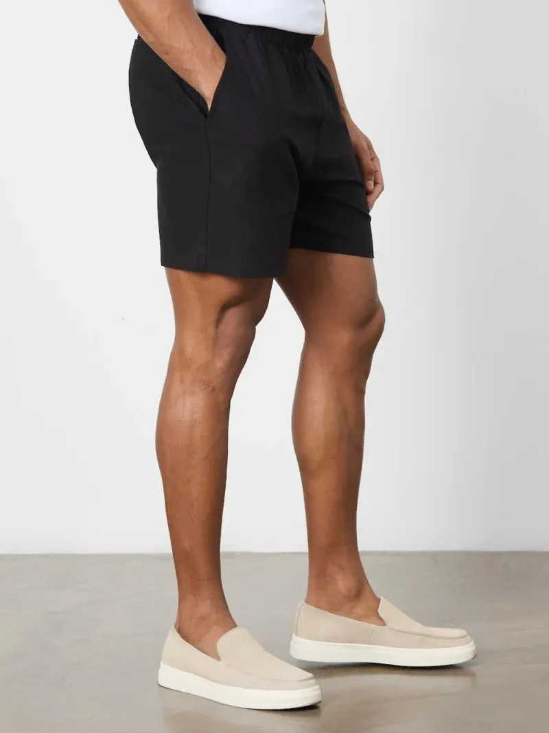 Black Soft And Comfortable Linen Blend Shorts