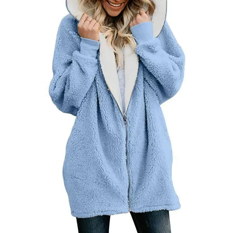 Mayoulove Women zipper warm coat with hood