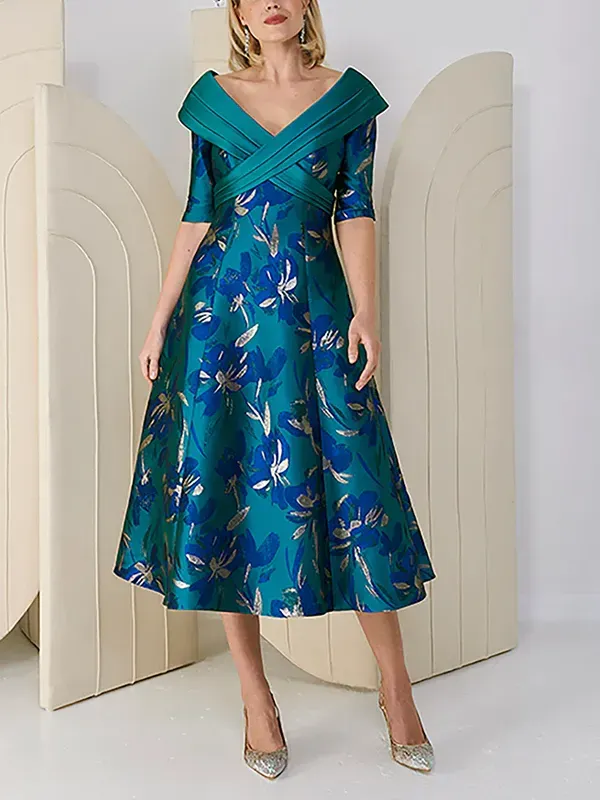 V-neck Printed Midi Dress