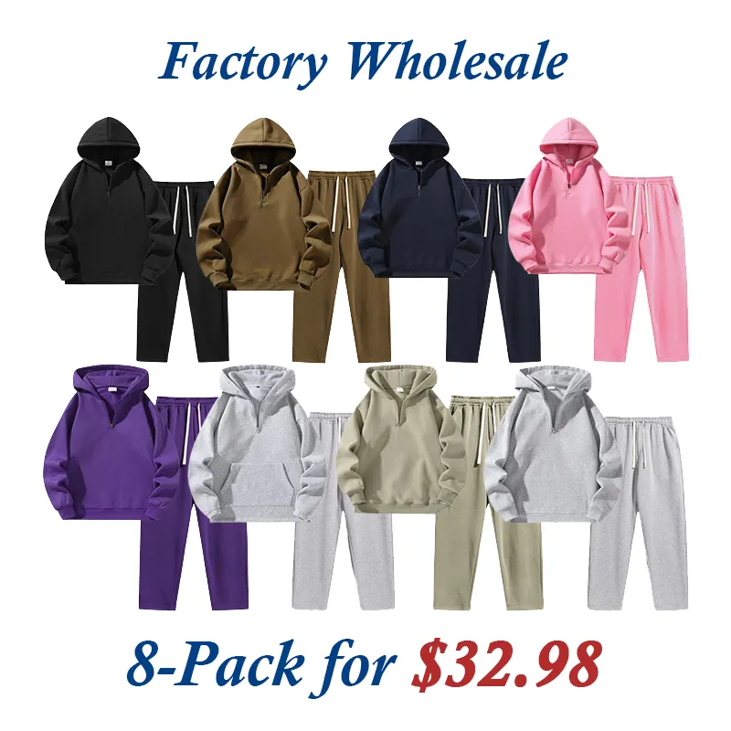 🔥Last Day Promotion 89% OFF🔥Men's Plain Drop Shoulder Sweatsuit Set - Half Zip Hoodie & Drawstring Sweatpants With Pockets
