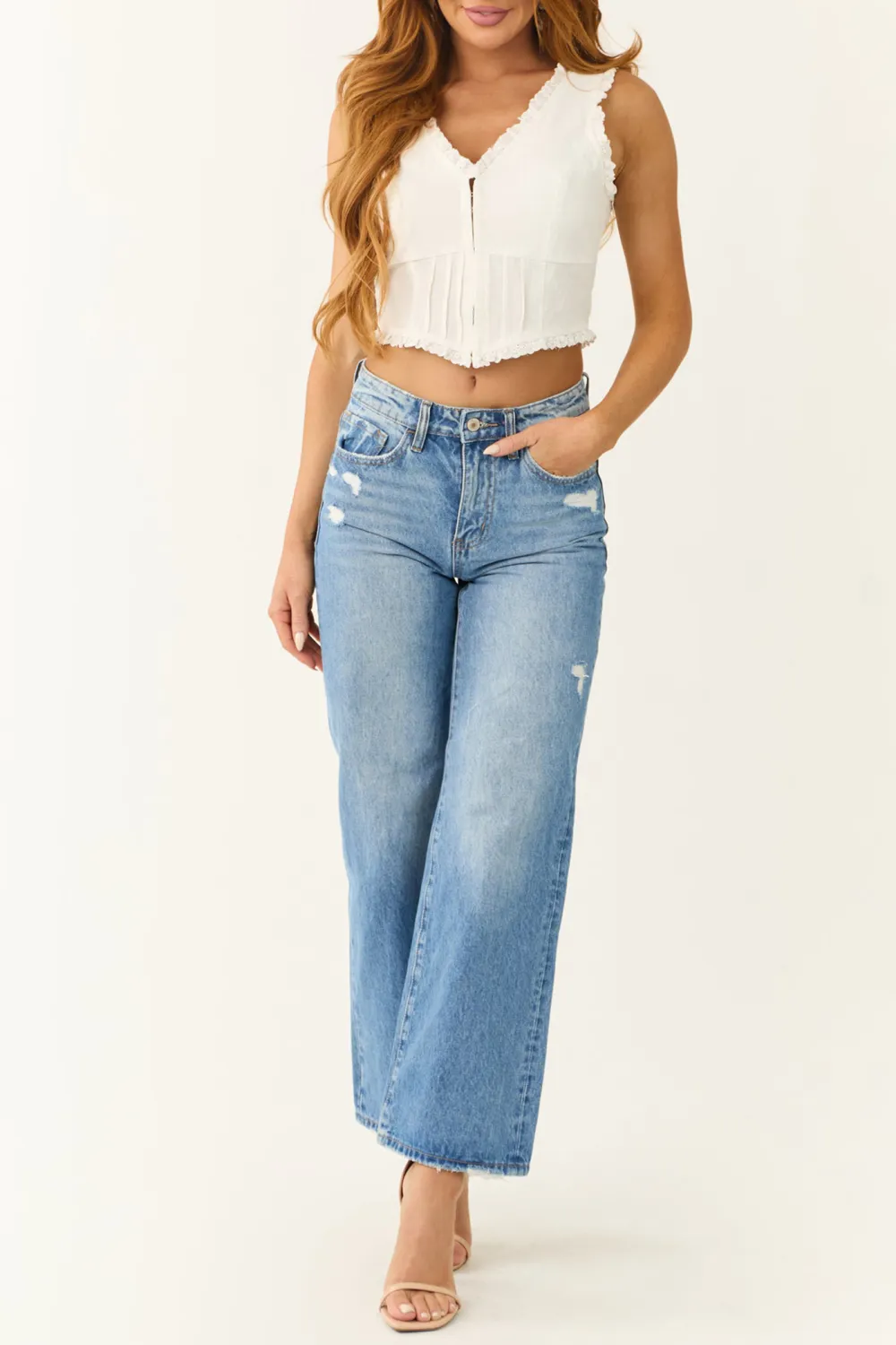 Ivory Corset Style Sleeveless Crop Top