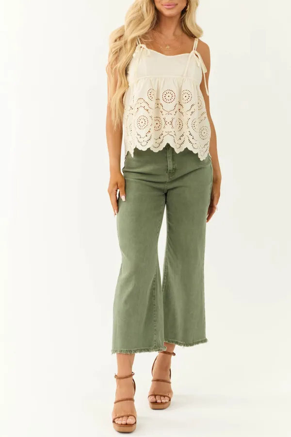 Champagne Eyelet Lace Peplum Tank Top