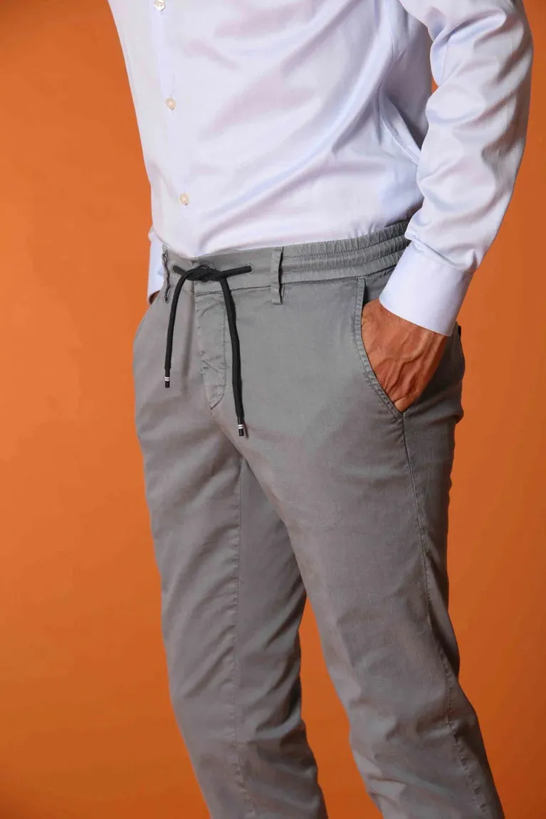 Men's Air Force Blue Twill Elastic Waist Slim Fit Trousers