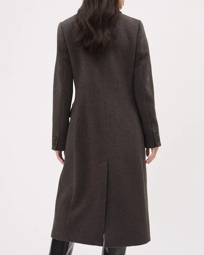 Elegant Gray Wool Blend Long Coat with Waist Belt