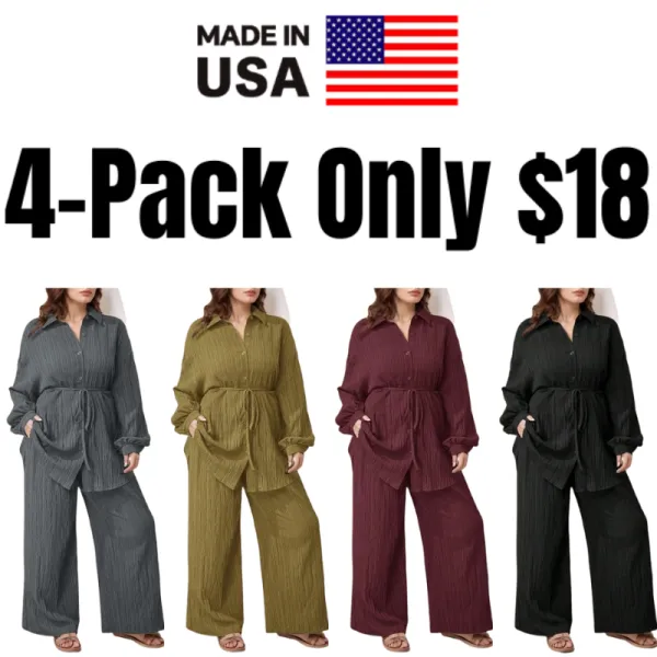 Women's Plus Size Plain Button-Up 2pc Set