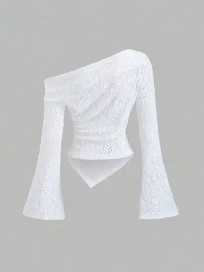 Textured Asymmetric Shoulder Top