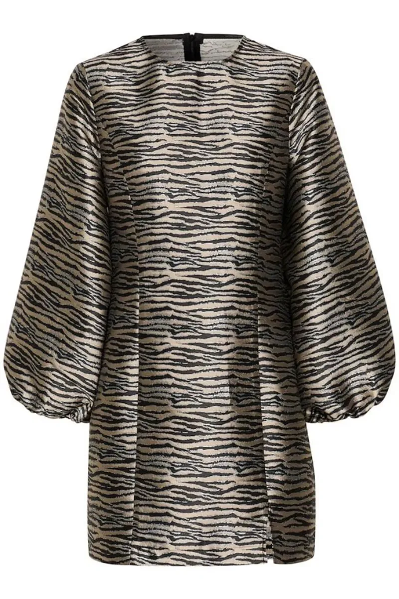 Balloon Sleeve Textured Print Dresses
