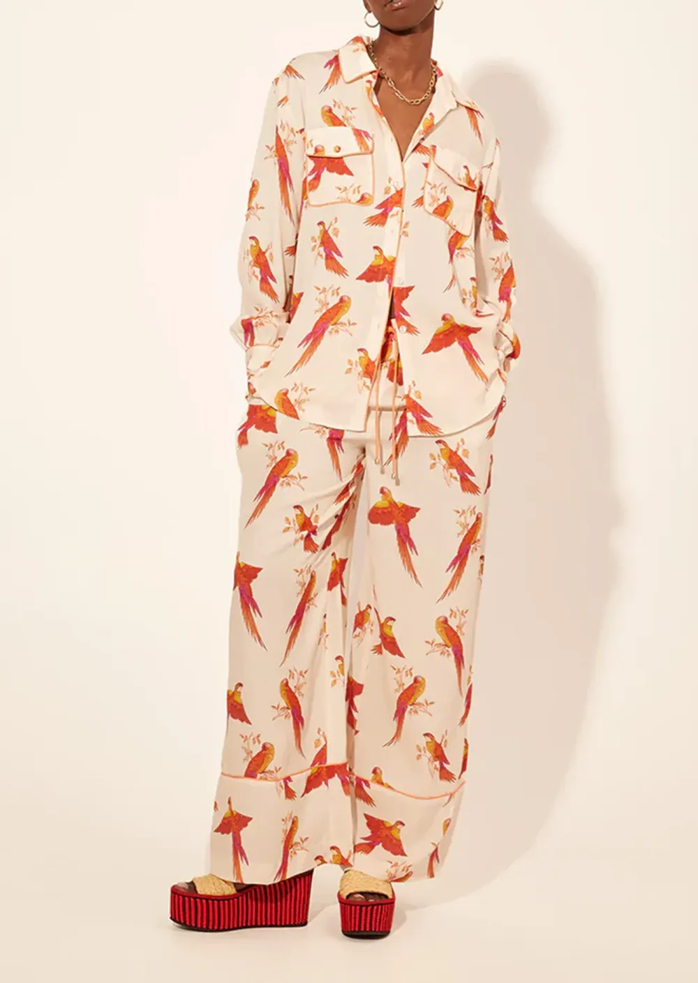 Orange Floral Strapless Wide Leg Pants