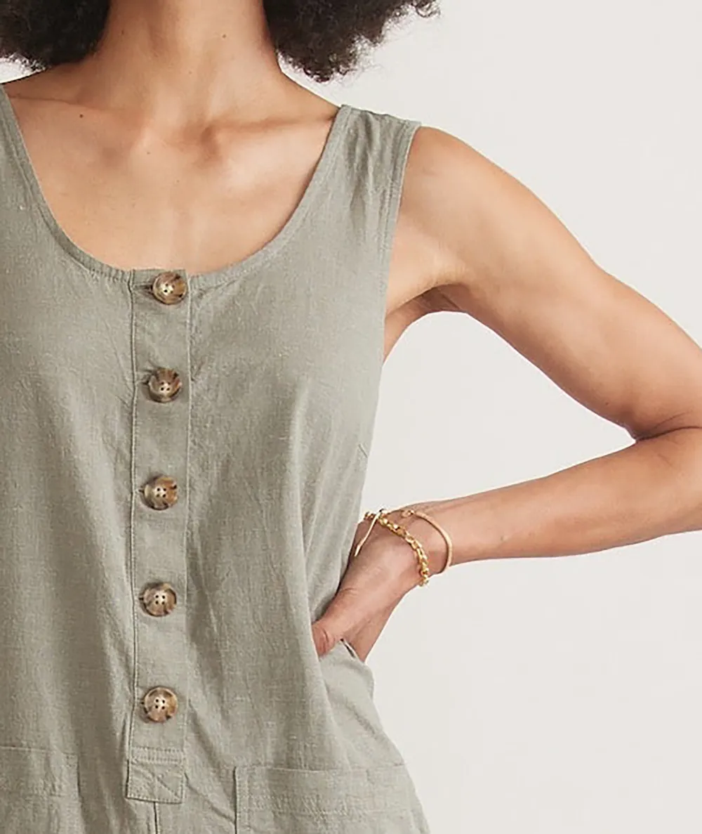 Button-Front Sleeveless Linen Jumpsuit