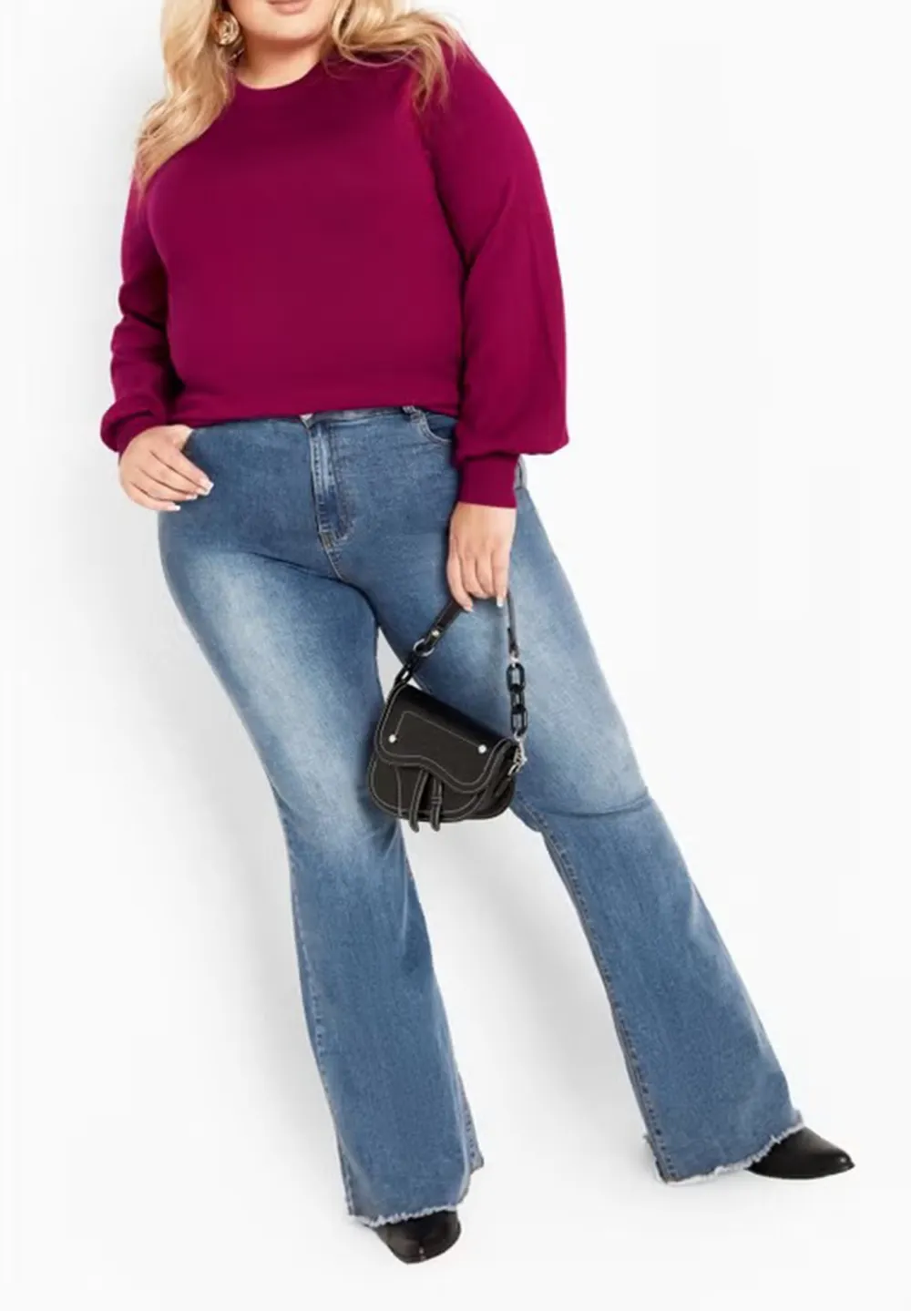 Solid Color Ribbed Cuff Sweater