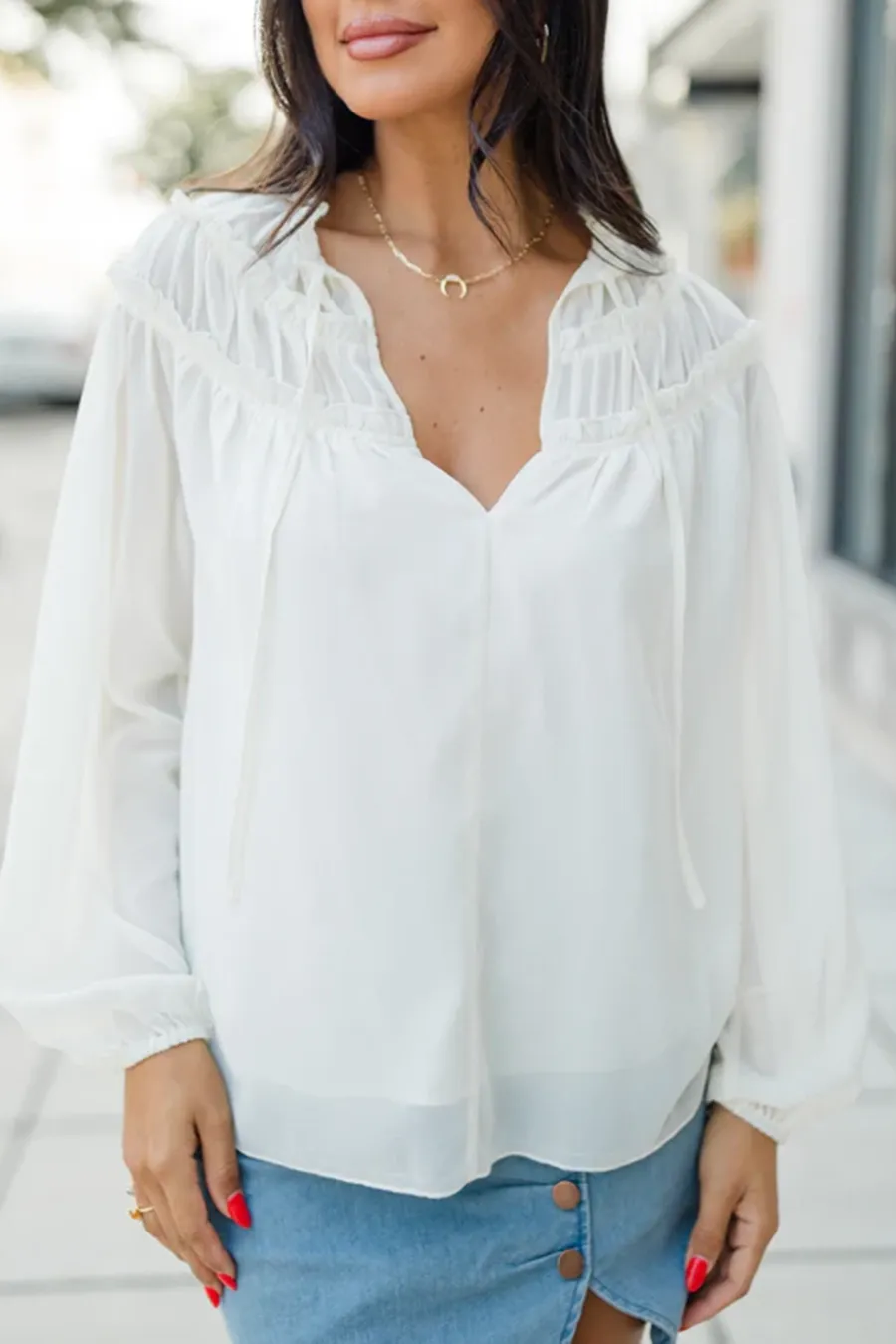 Cream Shirred Shoulder Detail Blouse