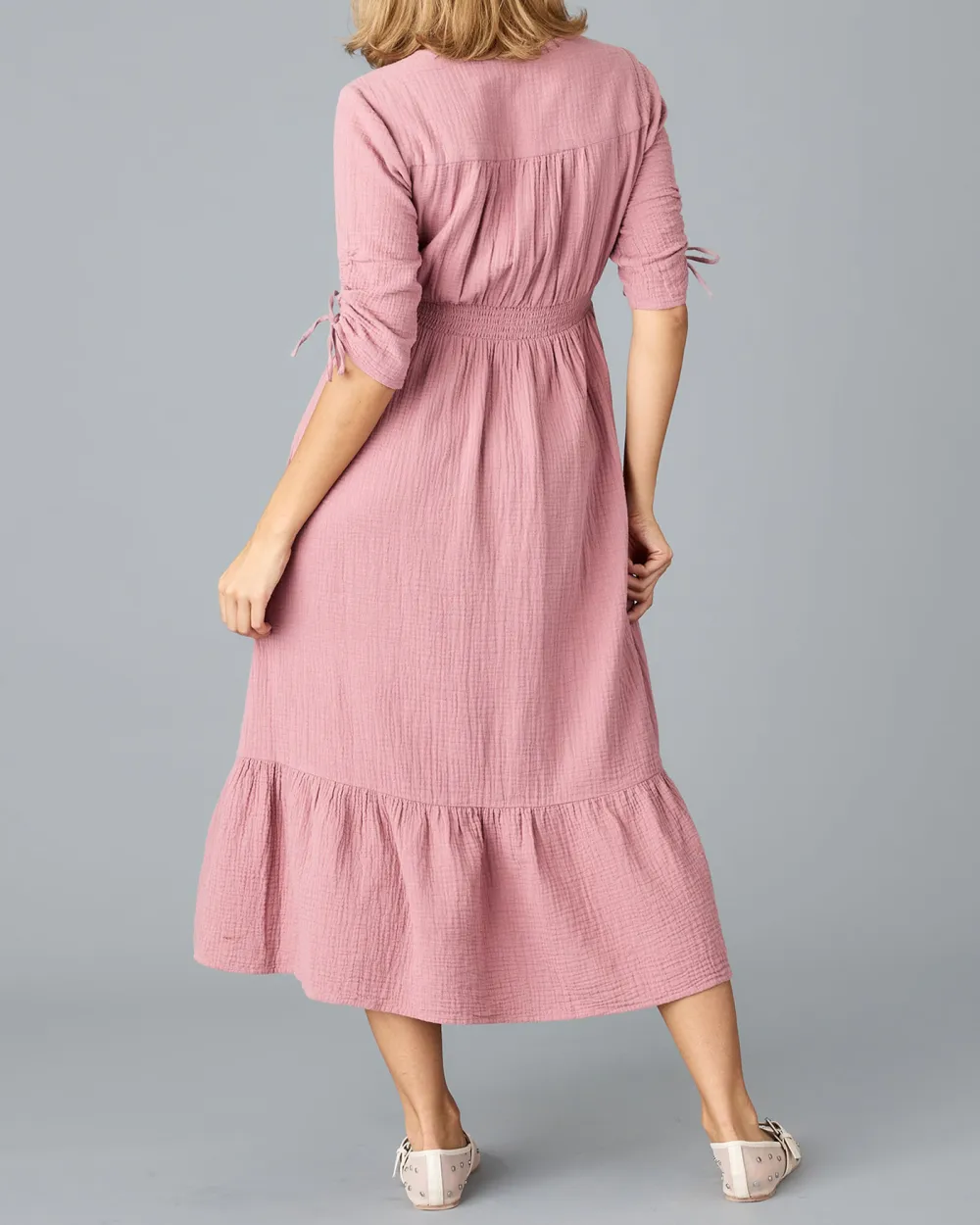 Pink Side Pockets Midi Dress