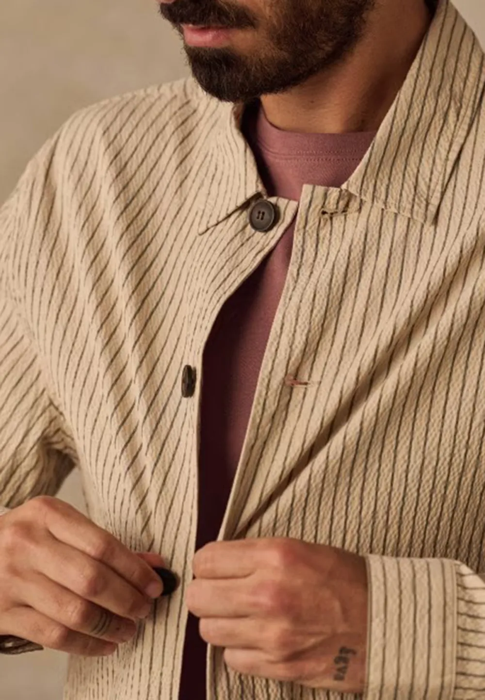Jacket-Seersucker Beige Rayures Vertes
