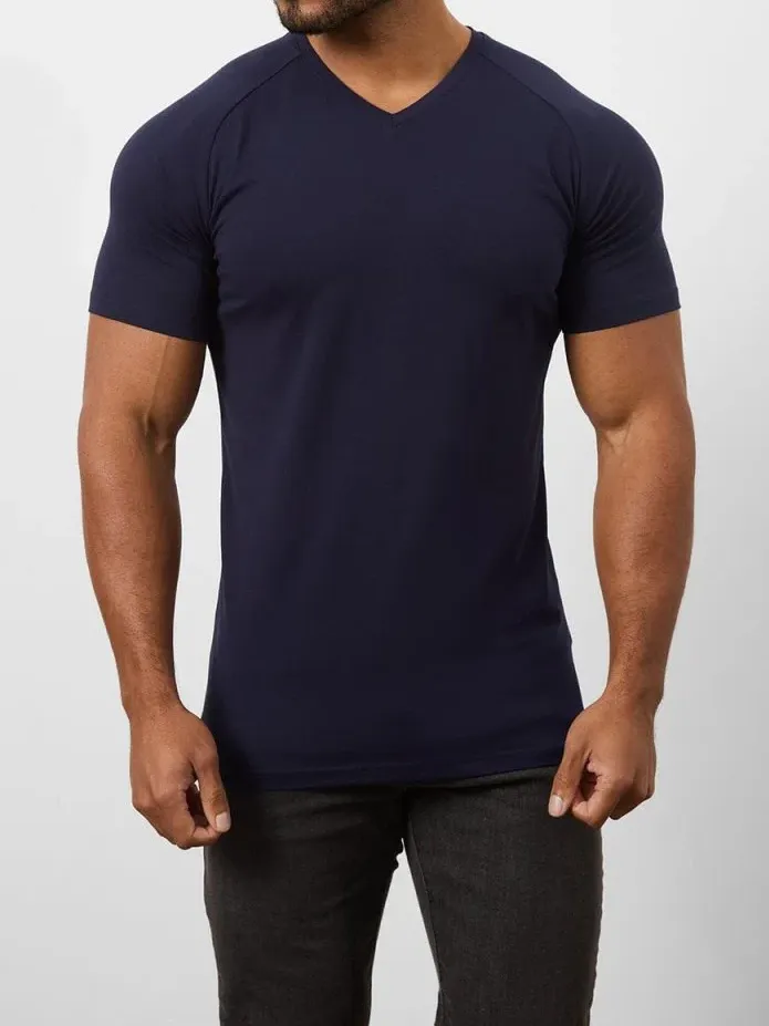 Navy Soft  Athletic  V-Neck Tees