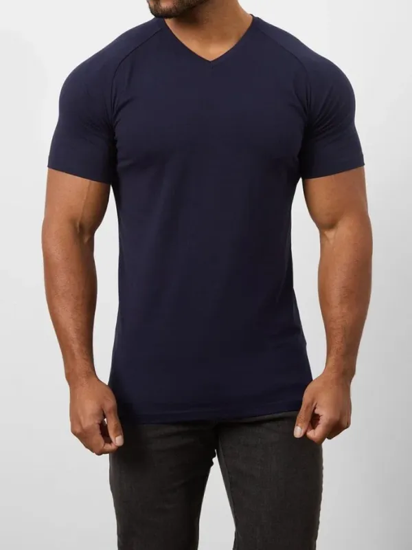 Navy Soft  Athletic  V-Neck Tees