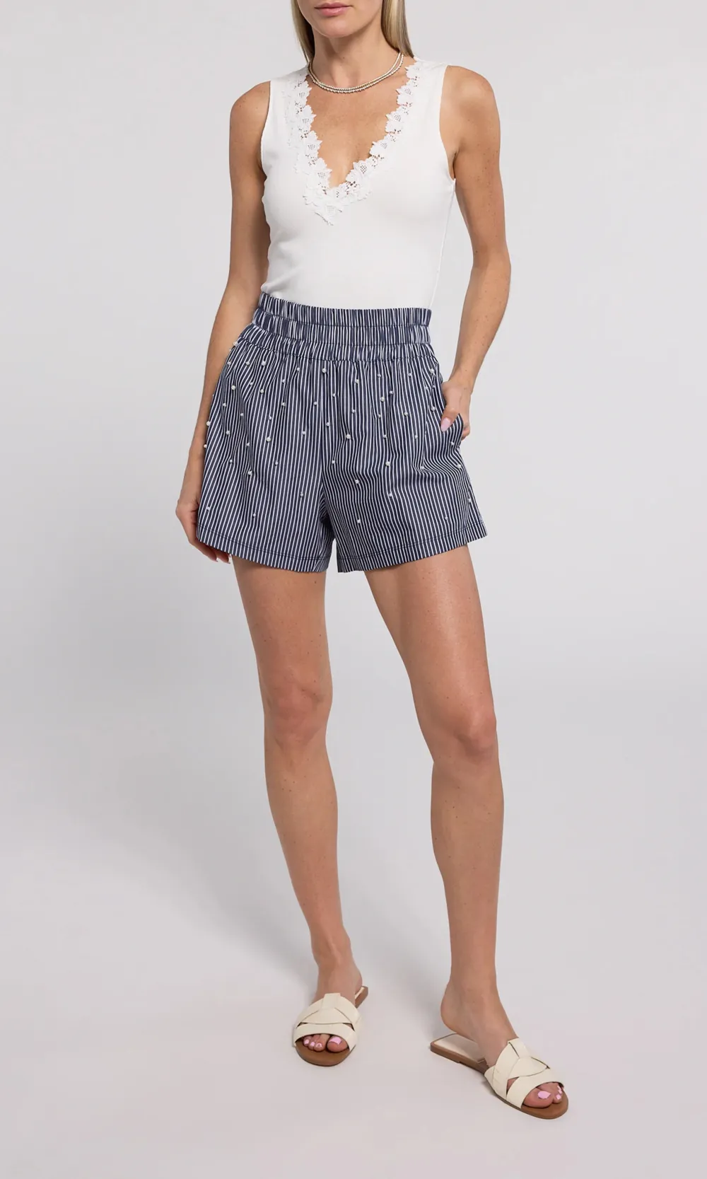 Embellished Pinstripe Shorts