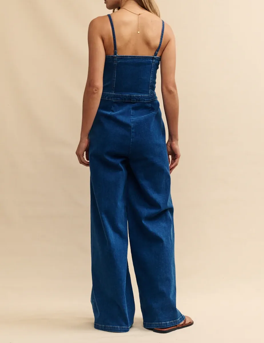 Medium Blue Wash Denim Overall Jumpsuit