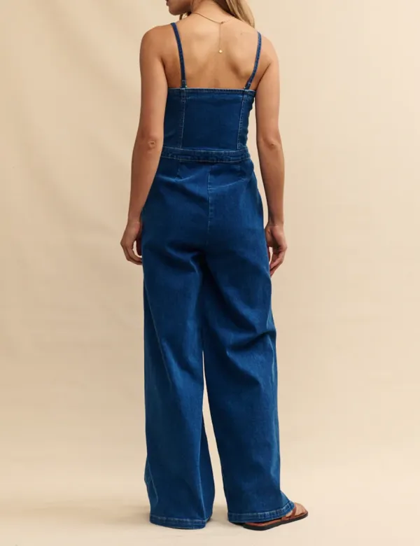 Medium Blue Wash Denim Overall Jumpsuit